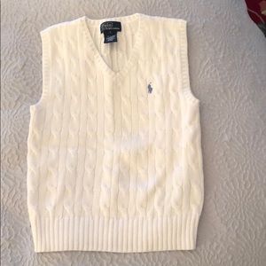 Boys white cable knit vest
